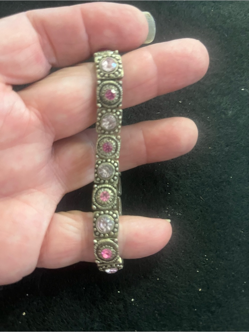 Vintage-Style Pink Crystal Stretch Bracelet